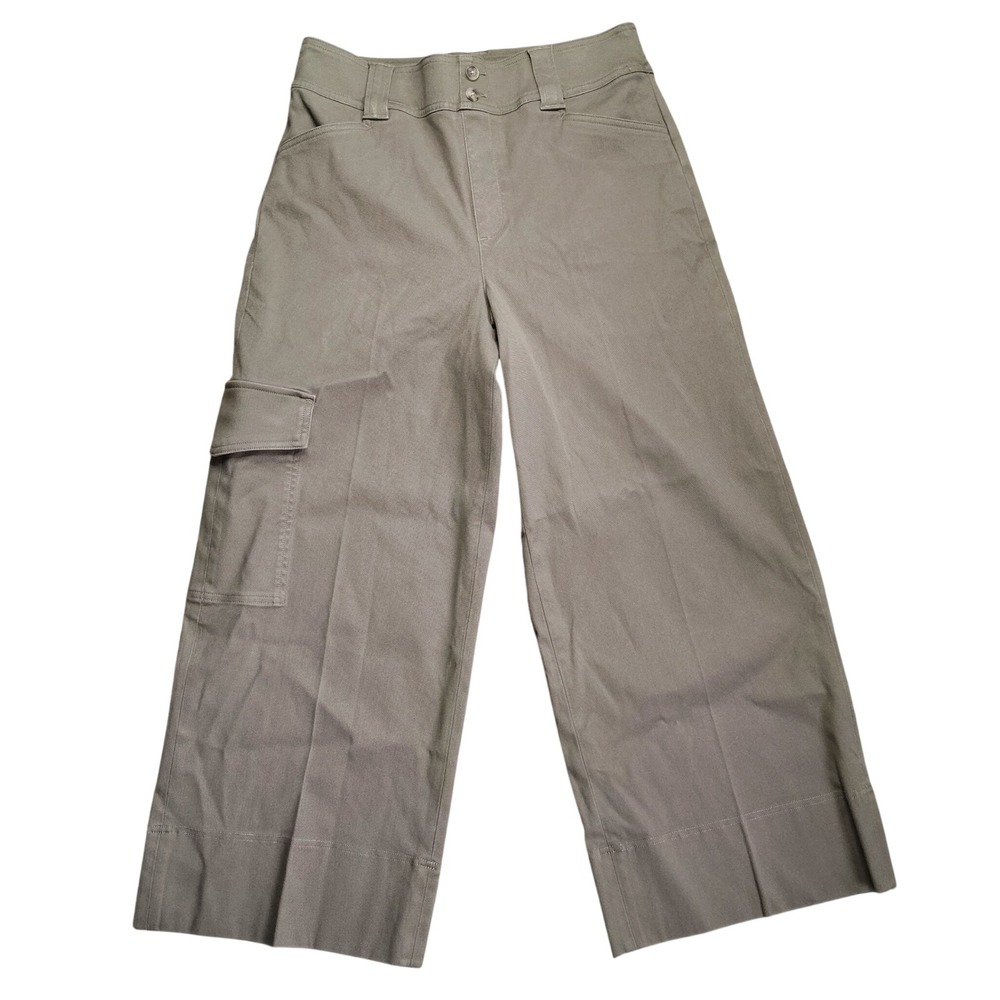 Spanx Stretch Twill Cropped Wide Leg Cargo Pants Womens Large Olive Green